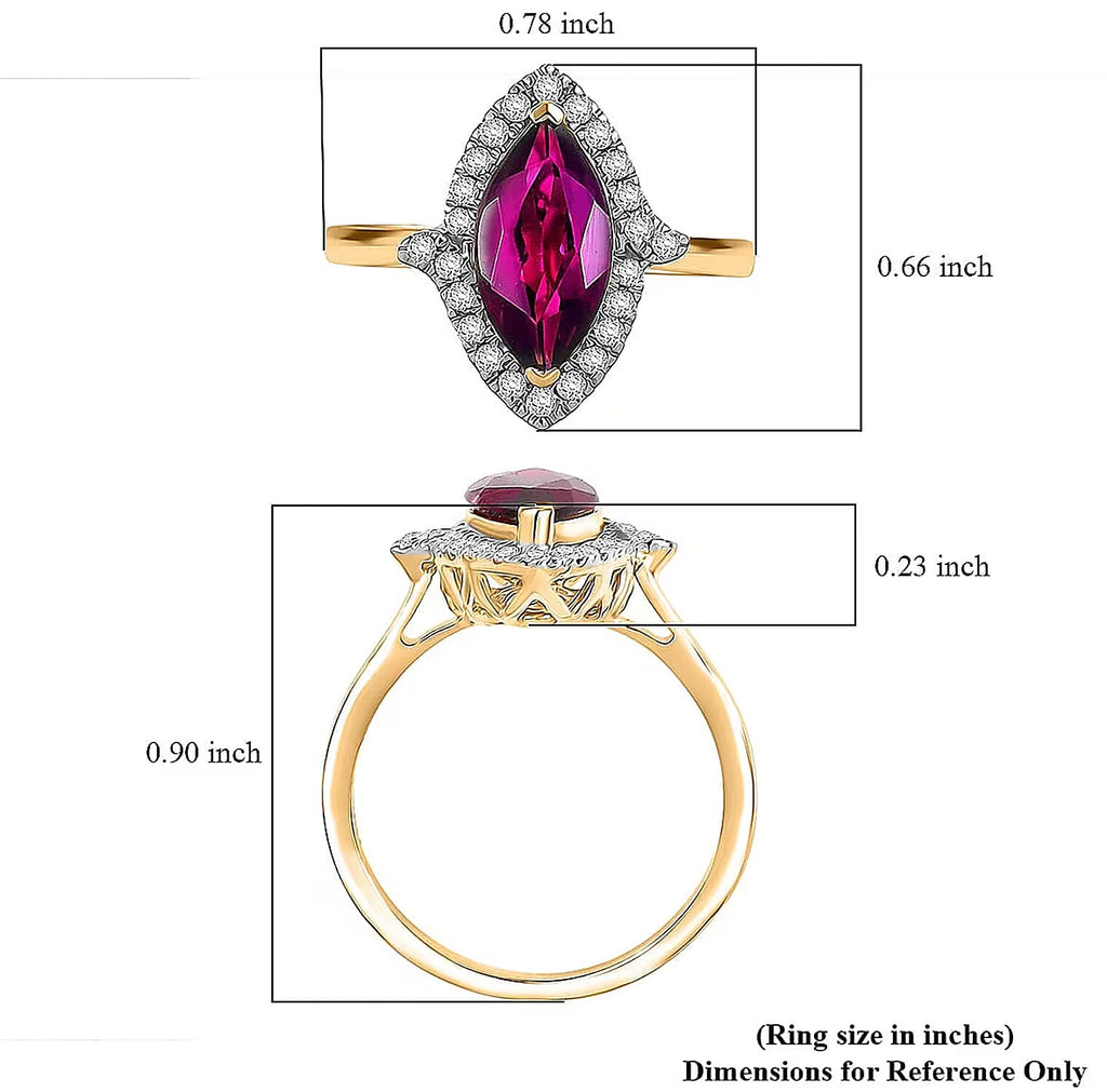 Luxoro 10K Yellow Gold AAA Radiant Ember Garnet, White Diamond I2 Main Stone With Surrounding Stone Ring, Gold Wt.3.04 Gms  1.960  Ct.
