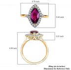 Luxoro 10K Yellow Gold AAA Radiant Ember Garnet, White Diamond I2 Main Stone With Surrounding Stone Ring, Gold Wt.3.04 Gms  1.960  Ct.