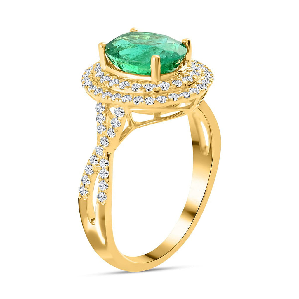 Luxoro 14K Yellow Gold AAA Zambian Emerald, White Diamond I2 Ring, Gold Wt.3.44 Gms  2.300  Ct.