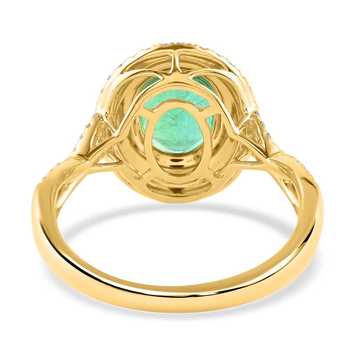 Certified &amp; Appraised LUXORO 14K Yellow Gold AAA Zambian Emerald, White Diamond I2 Double Halo Ring, 2.30 Ct. 8215104 4