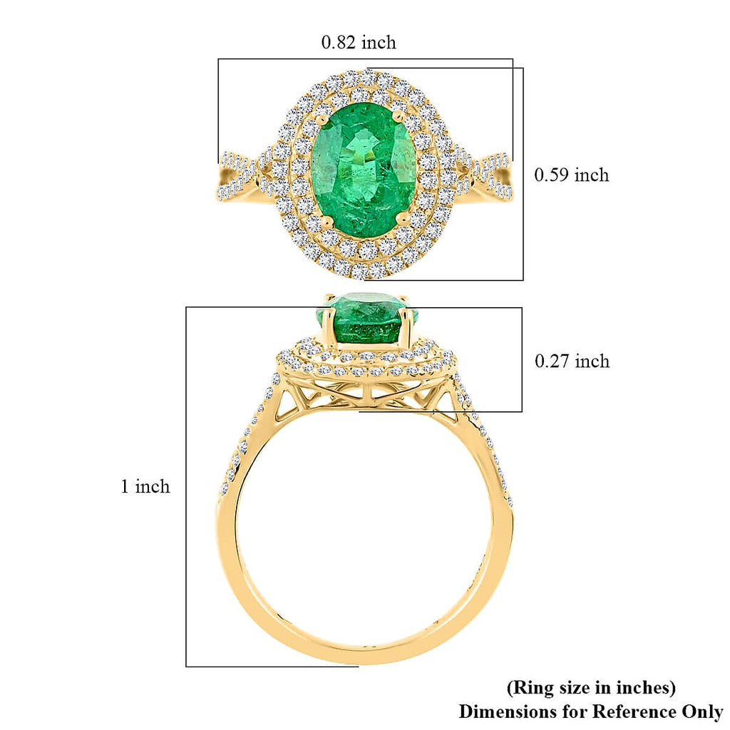 Luxoro 14K Yellow Gold AAA Zambian Emerald, White Diamond I2 Ring, Gold Wt.3.44 Gms  2.300  Ct.