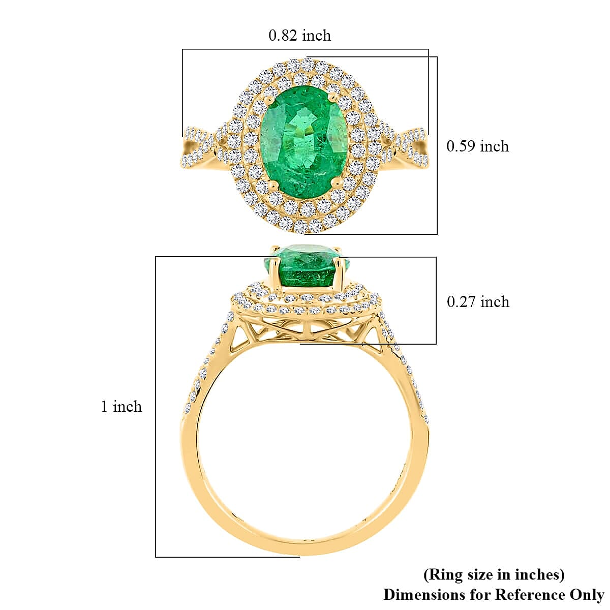Certified &amp; Appraised LUXORO 14K Yellow Gold AAA Zambian Emerald, White Diamond I2 Double Halo Ring, 2.30 Ct. 8215104 5