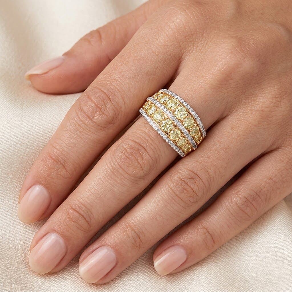 Red Carpet Collection- 14K Yellow Gold SGL Certified Earth Mined Yellow Diamond & White Diamond Band Ring 2.00 Ct. 4.50 gram.