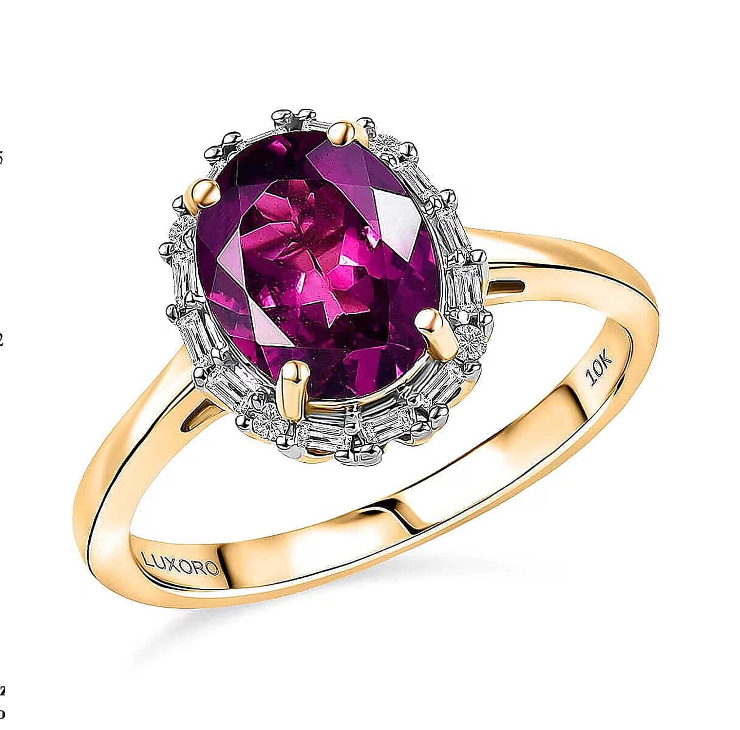LUXORO 2.27 Ct. AAA Radiant Ember Garnet, White Diamond Halo Ring in 10K Yellow Gold 8296993 0