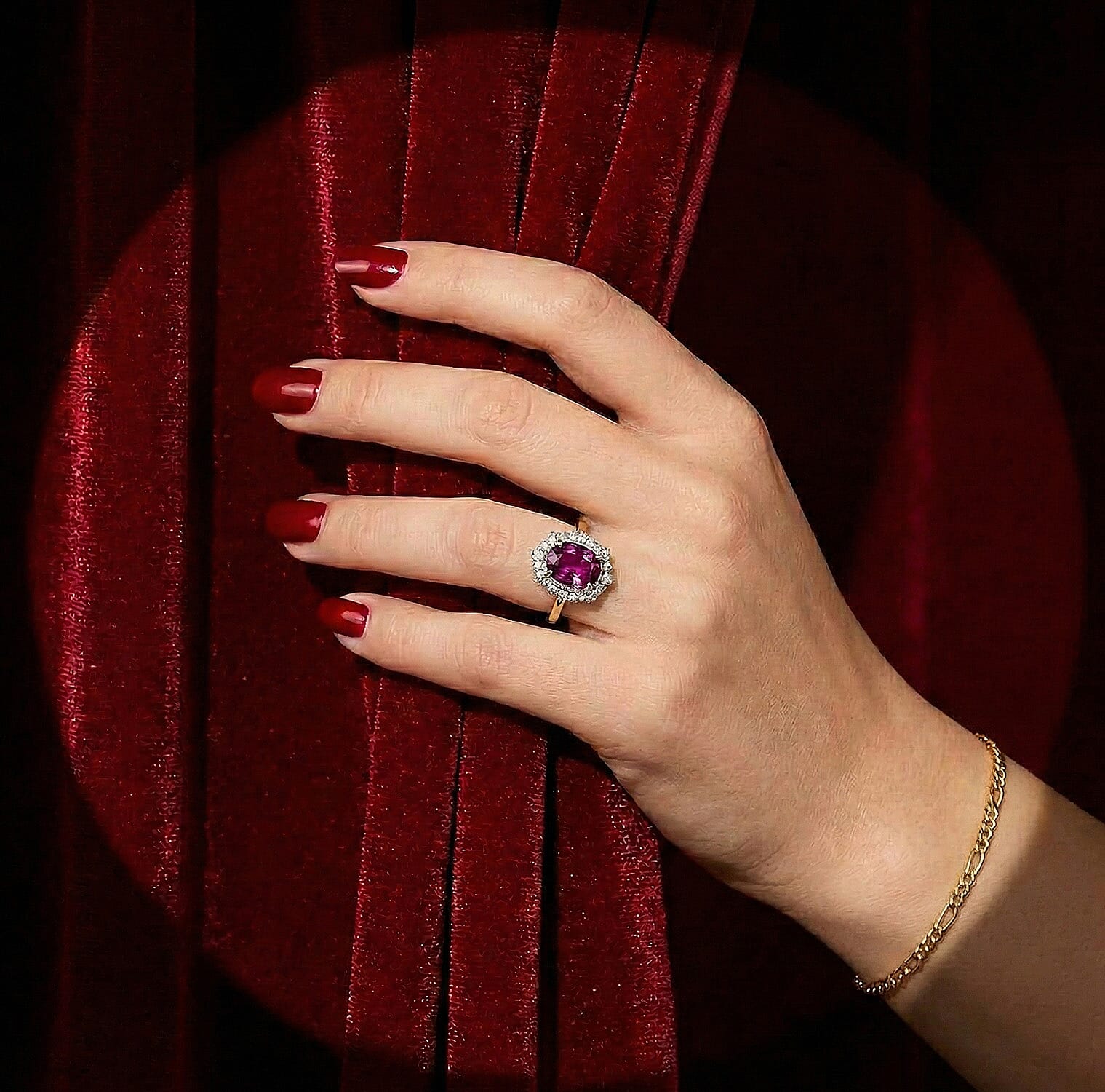LUXORO 2.27 Ct. AAA Radiant Ember Garnet, White Diamond Halo Ring in 10K Yellow Gold 8296993 2