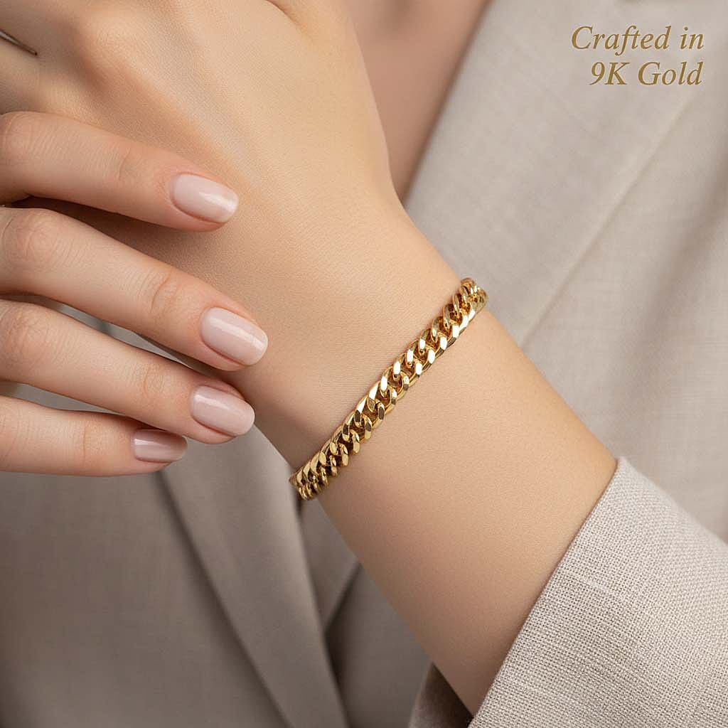 LUXORO 9K Yellow Gold 6.5MM Curb Bracelet with Lobster Clasp 7.5 Inch 8265529 2
