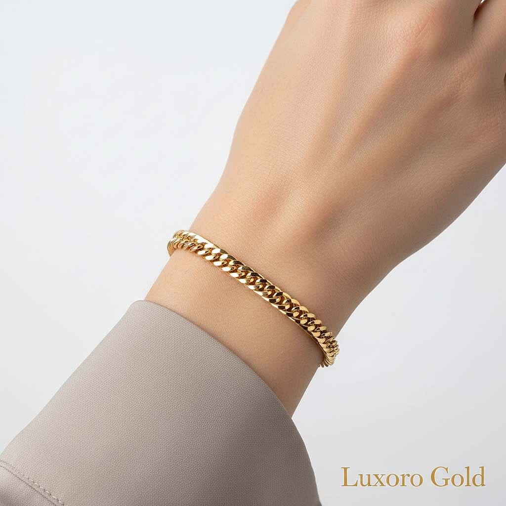 LUXORO 9K Yellow Gold 6.5MM Curb Bracelet with Lobster Clasp 7.5 Inch 8265529 6