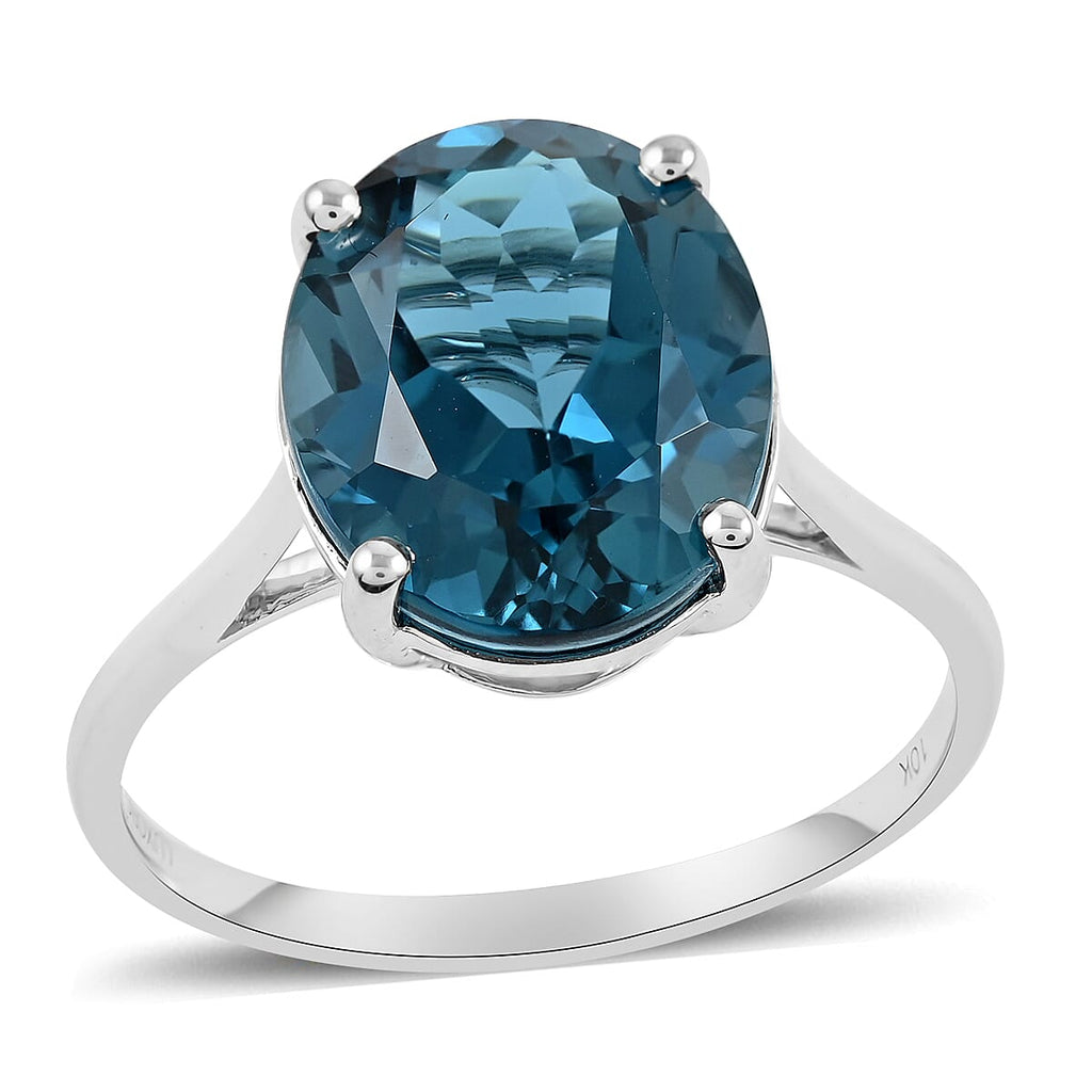LUXORO Brand 9K White Gold AAA London Blue Topaz Solitaire Ring 5.85 Ct.