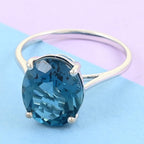 LUXORO Brand 9K White Gold AAA London Blue Topaz Solitaire Ring 5.85 Ct.