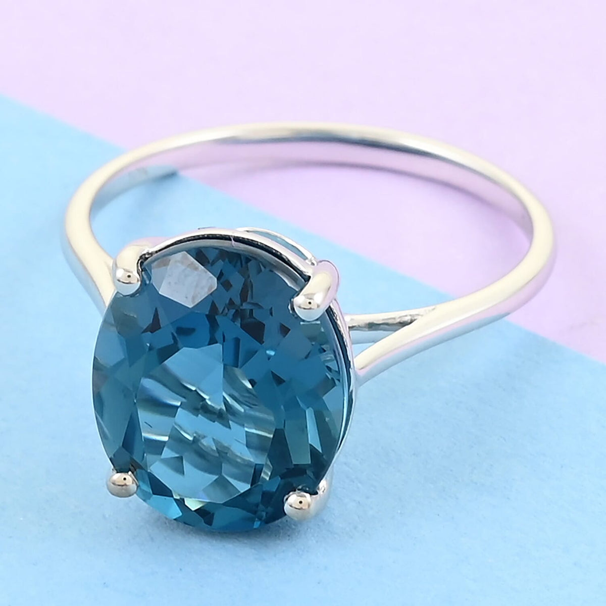 LUXORO Brand 10K White Gold AAA London Blue Topaz Solitaire Ring 5.85 Ct. 3886484 1