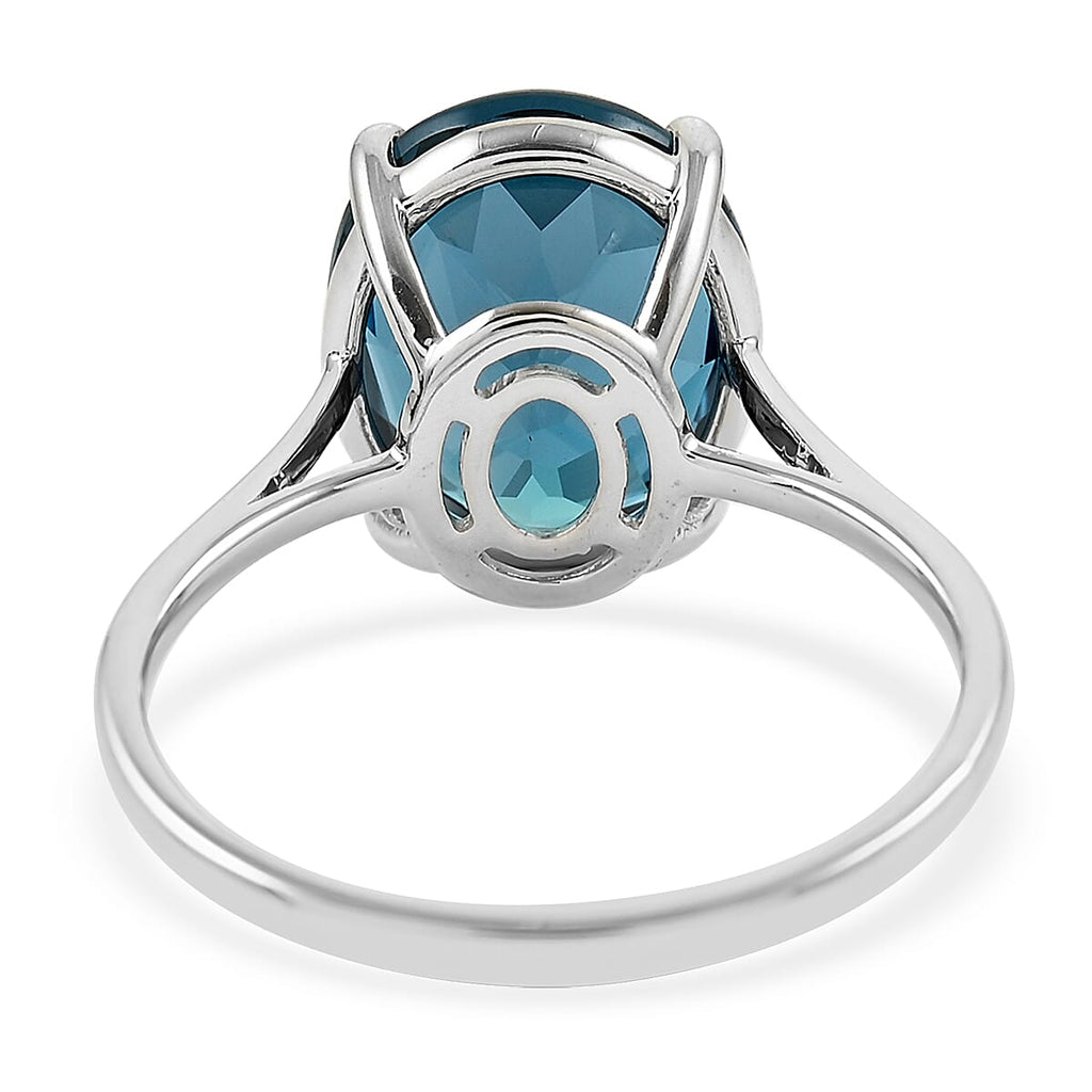 LUXORO Brand 9K White Gold AAA London Blue Topaz Solitaire Ring 5.85 Ct.
