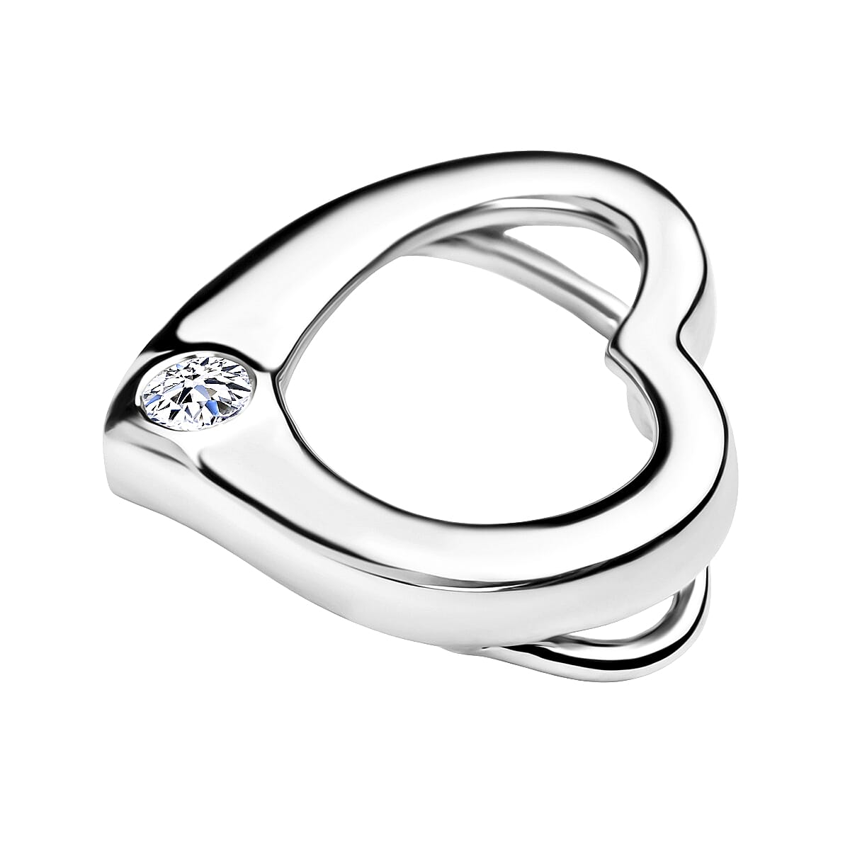 LUXURIANT Lab Grown Diamond Solitaire Heart Pendant in Rhodium Overlay Sterling Silver (SI G/H) 8057877 2