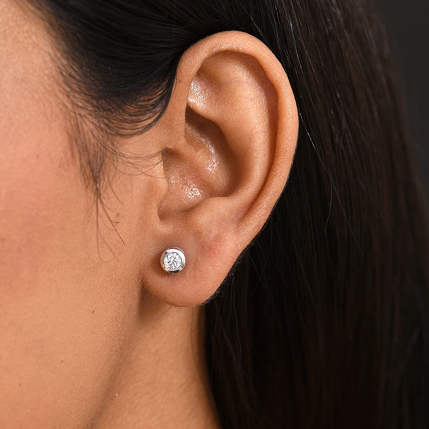 LUXURIANT 0.50 Ct. Lab Grown Diamond Solitaire Stud Push Post Earring in Rhodium Overlay Sterling Silver (SI-GH) 8258345 3