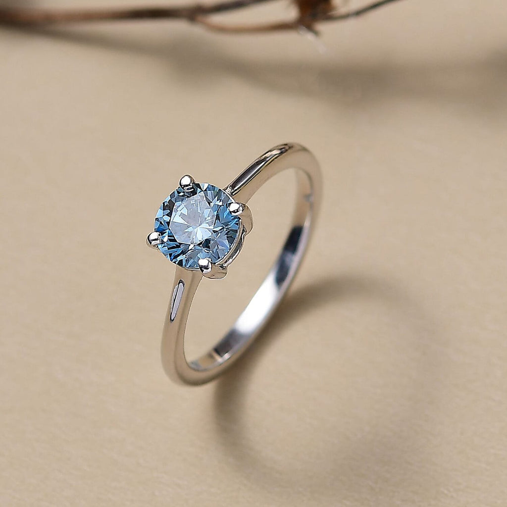 Luxuriant Lab Grown Blue Diamond (VS) Solitaire Ring in Rhodium Overlay Sterling Silver 1.03 Ct.