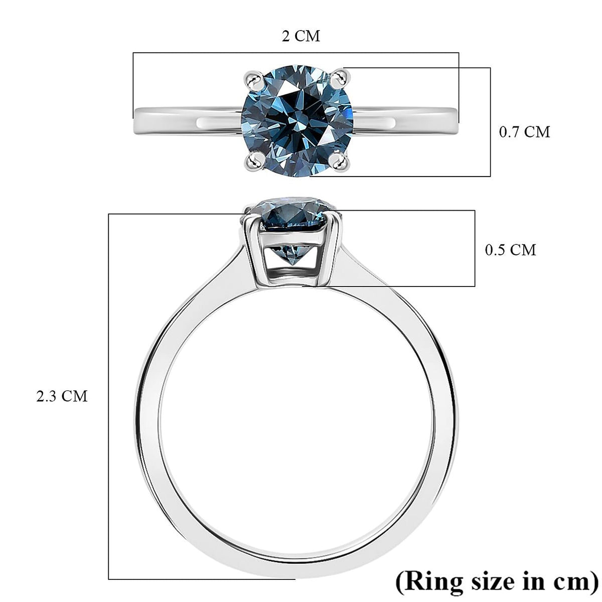 LUXURIANT 1.03 Ct. Lab Grown Blue Diamond Solitaire Ring in Rhodium Overlay Sterling Silver (VS-E-F) 8262147 5