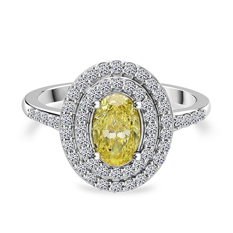 LUXURIANT 1.49 Ct. Lab Grown Yellow Diamond, White Lab Grown Diamond Double Halo Ring in 950 Platinum SGL Certified 8074927 0