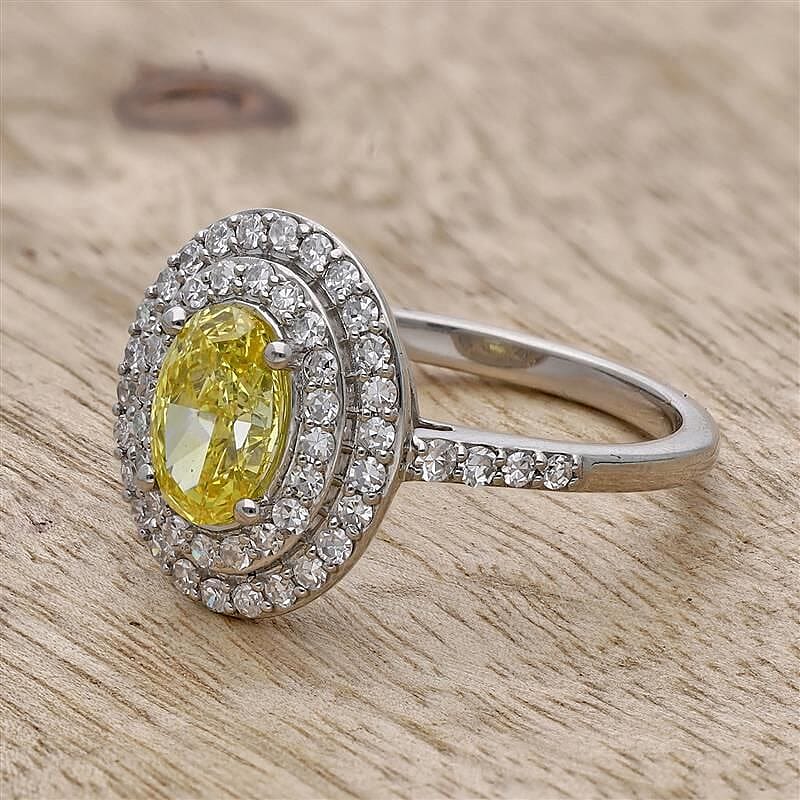 LUXURIANT 1.49 Ct. Lab Grown Yellow Diamond, White Lab Grown Diamond Double Halo Ring in 950 Platinum SGL Certified 8074927 2
