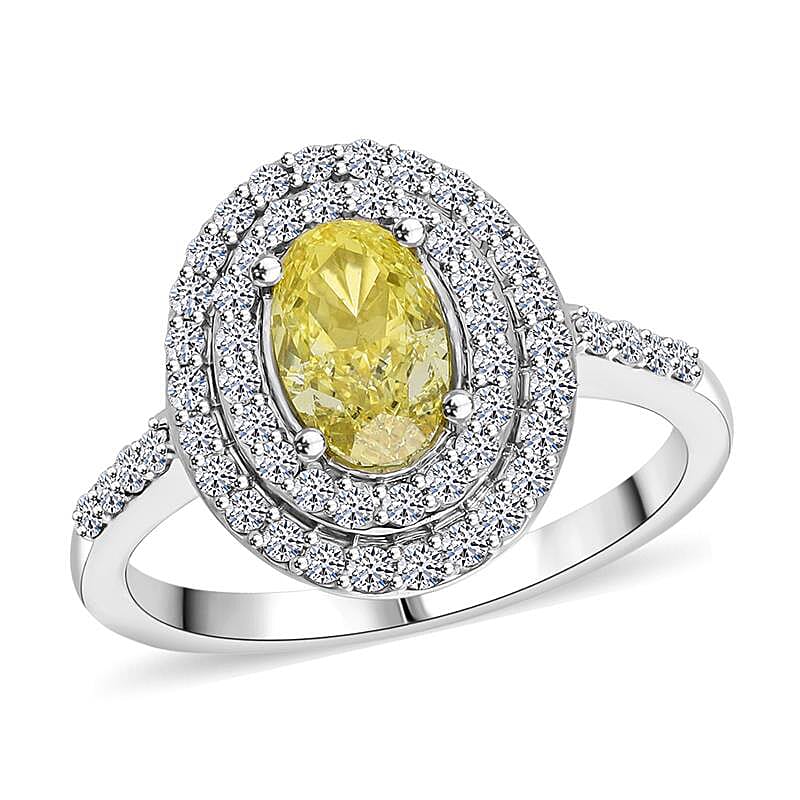 LUXURIANT 1.49 Ct. Lab Grown Yellow Diamond, White Lab Grown Diamond Double Halo Ring in 950 Platinum SGL Certified 8074927 4