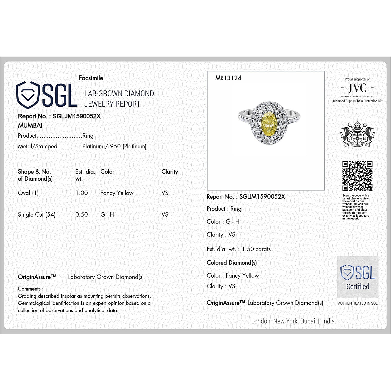 LUXURIANT 1.49 Ct. Lab Grown Yellow Diamond, White Lab Grown Diamond Double Halo Ring in 950 Platinum SGL Certified 8074927 8