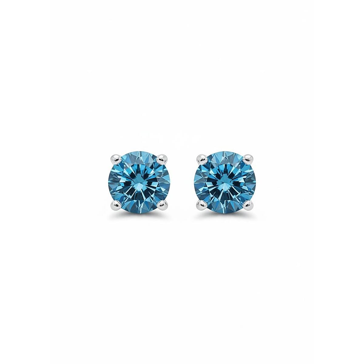 LUXURIANT 1 Ct. Lab Grown Blue Diamond Solitaire Earrings in Rhodium Over Sterling Silver, SGL Certified 8256799 0