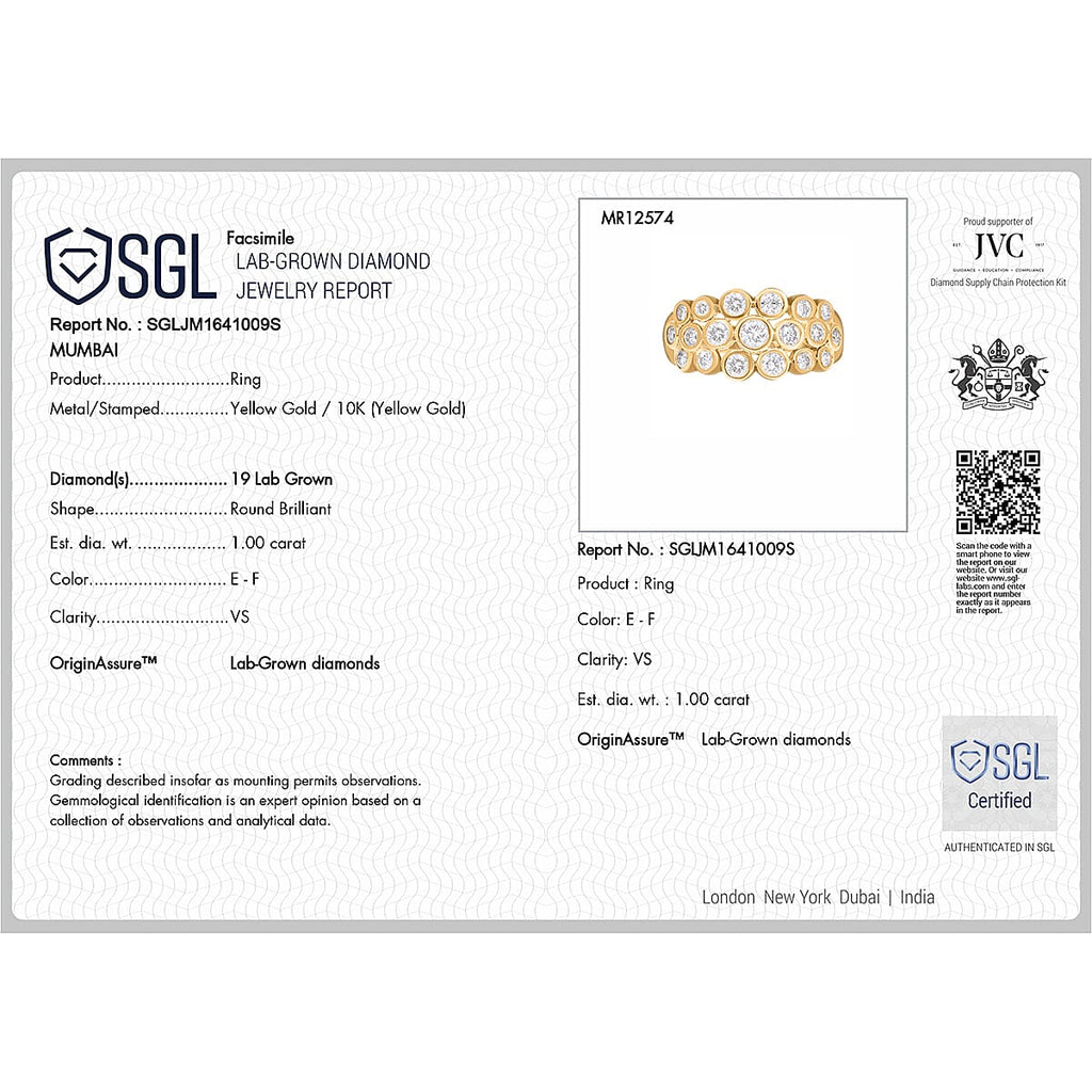 Luxuriant - 9K Yellow Gold SGL Certified Zambian Emerald & Lab Grown Diamond (VS-EF) Bubble Ring 1.10 Ct, Gold Wt 3.80 Gms