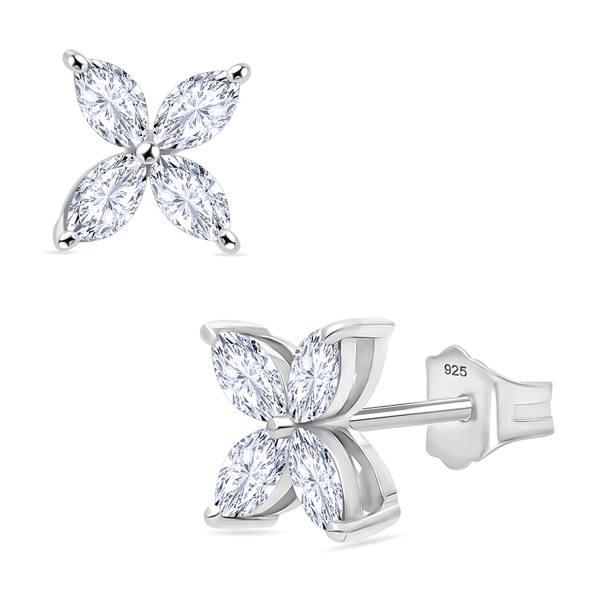 LUXURIANT 1 Ct. Lab Grown Diamond Floral Earring with Push Back in Platinum Overlay Sterling Silver (VS/G-H) 8023688 0