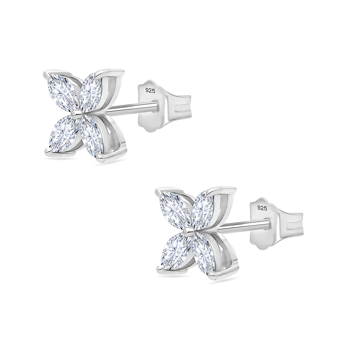 LUXURIANT 1 Ct. Lab Grown Diamond Floral Earring with Push Back in Platinum Overlay Sterling Silver (VS/G-H) 8023688 2