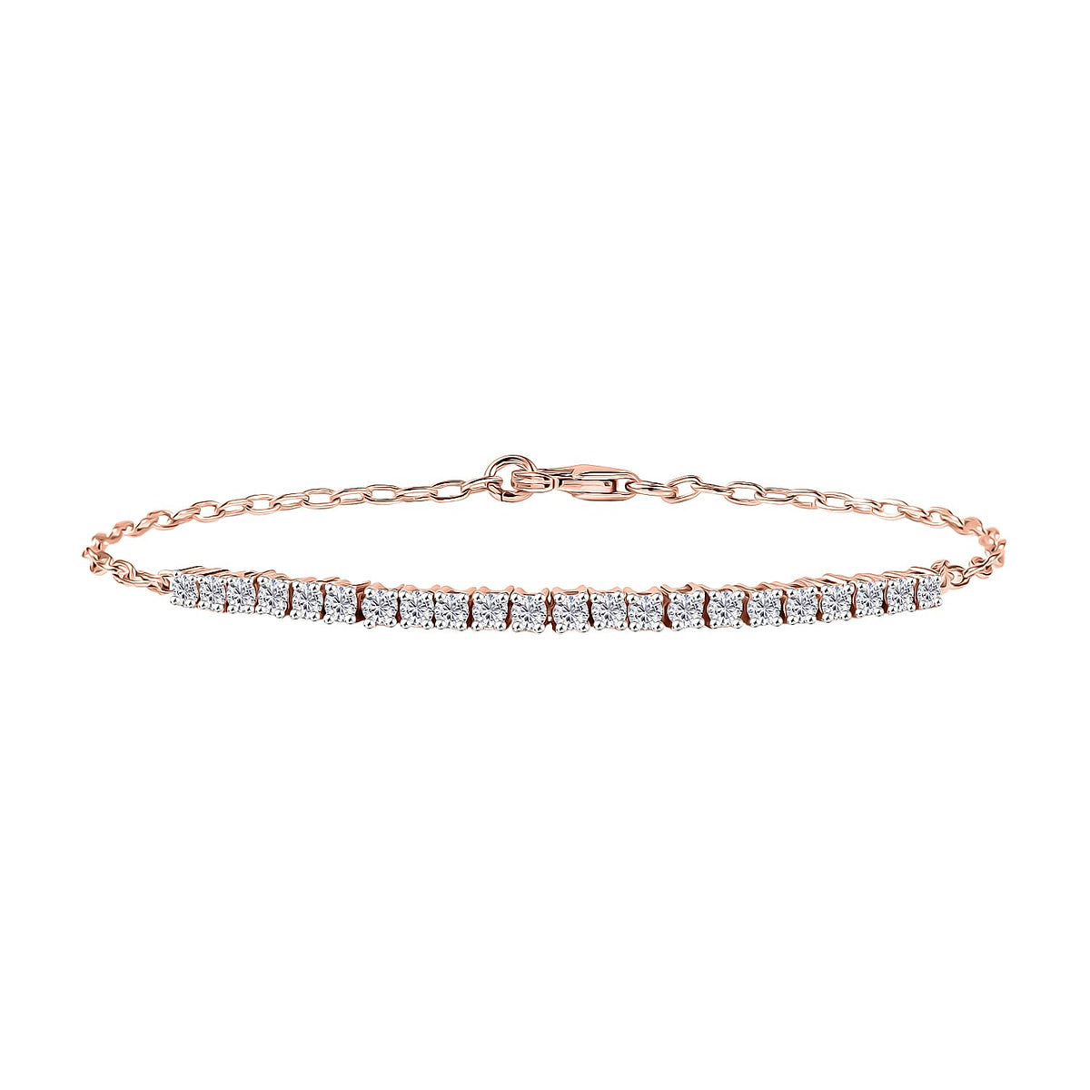 LUXURIANT 1 Ct. Lab Grown Diamond Tennis Chain Bracelet (Size - 7.5) with Lobster Clasp in 18K Vermeil Rose Gold Plated Sterling Silver (SI/GH) 8285590 0