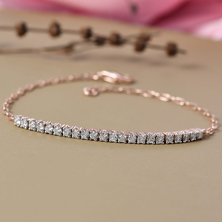 LUXURIANT 1 Ct. Lab Grown Diamond Tennis Chain Bracelet (Size - 7.5) with Lobster Clasp in 18K Vermeil Rose Gold Plated Sterling Silver (SI/GH) 8285590 2