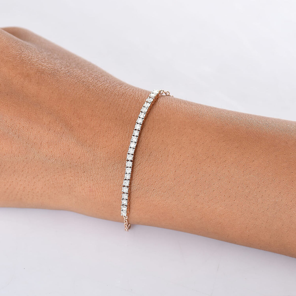 LUXURIANT 1 Ct. Lab Grown Diamond Tennis Chain Bracelet (Size - 7.5) with Lobster Clasp in 18K Vermeil Rose Gold Plated Sterling Silver (SI/GH) 8285590 3