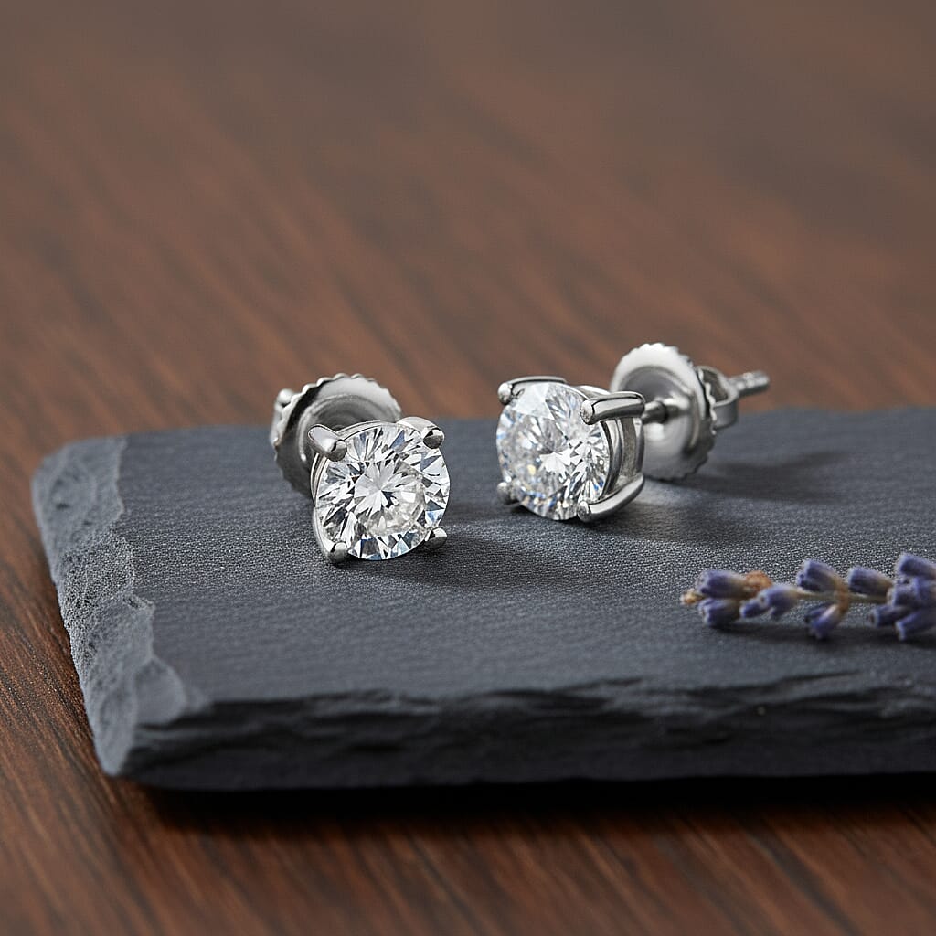 LUXURIANT 3 Ct. Lab Grown Diamond Solitaire Stud Earrings with Screw Back in 14K White Gold IGI Certified 8164284 2