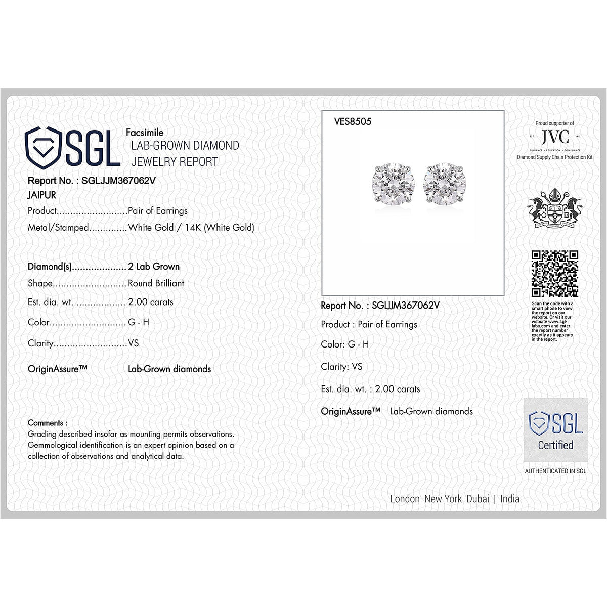 LUXURIANT 2 Ct. Lab Grown Diamond Solitaire Stud Earrings with Screw Back in 14K Yellow Gold SGL Certified (VS-GH) 7977603 8