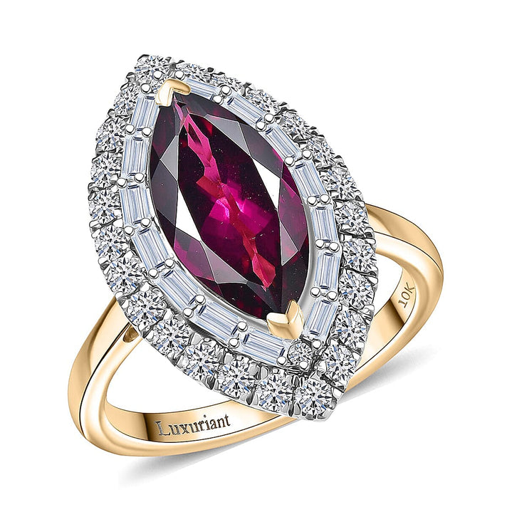 Certified &amp; Appraised LUXURIANT 2.7 Ct. AAA Radiant Ember Garnet, Lab Grown Diamond Double Halo Ring in 10K Yellow Gold 8284536 1