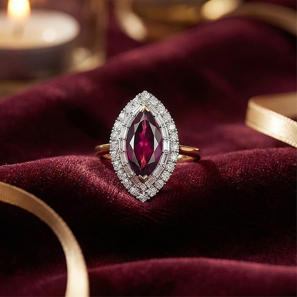 Certified &amp; Appraised LUXURIANT 2.7 Ct. AAA Radiant Ember Garnet, Lab Grown Diamond Double Halo Ring in 10K Yellow Gold 8284536 5