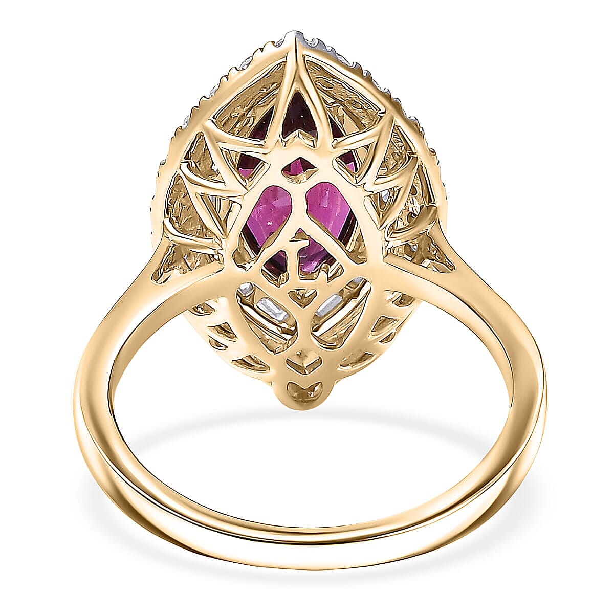 Certified &amp; Appraised LUXURIANT 2.7 Ct. AAA Radiant Ember Garnet, Lab Grown Diamond Double Halo Ring in 10K Yellow Gold 8284536 8