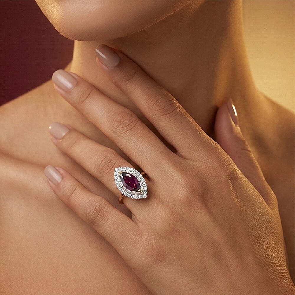 Certified &amp; Appraised LUXURIANT 2.7 Ct. AAA Radiant Ember Garnet, Lab Grown Diamond Double Halo Ring in 10K Yellow Gold 8284536 10