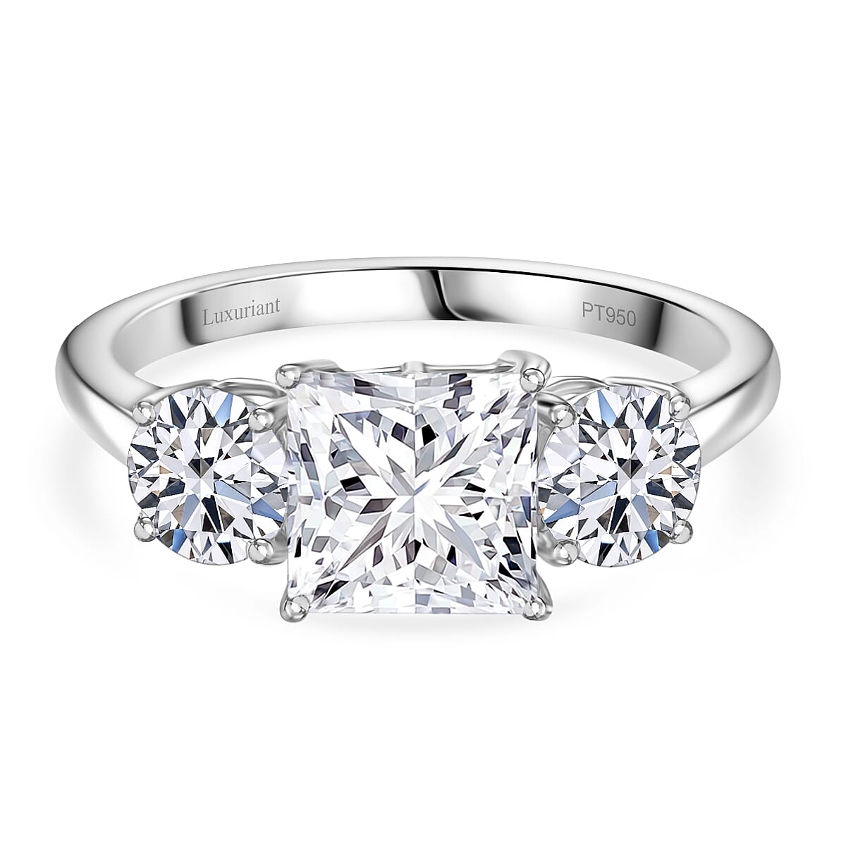 LUXURIANT 950 Platinum IGI Certified Princess Cut Lab Grown Diamond (VS-E-F) Trilogy Ring 3.07 Ct. 8061842 0