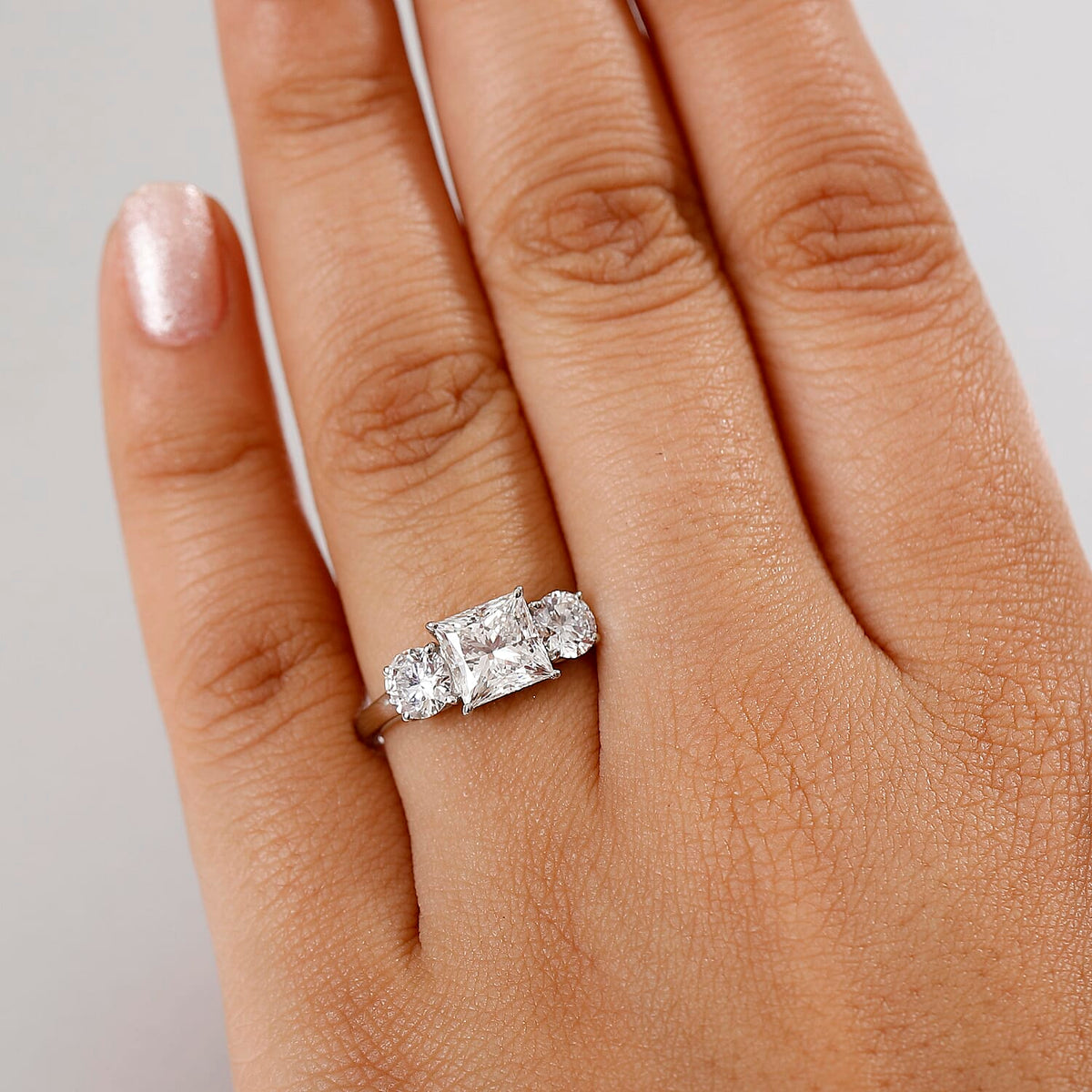 LUXURIANT 950 Platinum IGI Certified Princess Cut Lab Grown Diamond (VS-E-F) Trilogy Ring 3.07 Ct. 8061842 3