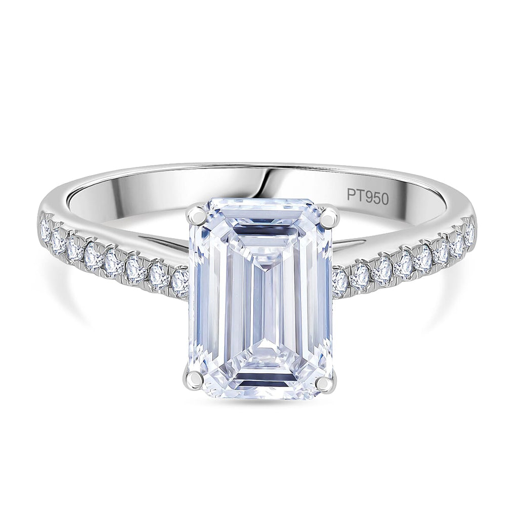 Luxuriant Diamond 950 Platinum IGI Certified Emerald Cut Lab Grown Diamond Ring 3.00 Ct.