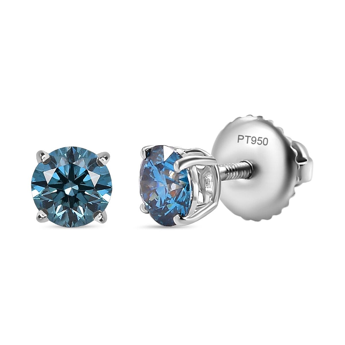 LUXURIANT 950 Platinum SGL Certified Lab Grown VS Blue Diamond Solitaire Studs With Screw Back Earring 1 Ct. 8020445 0