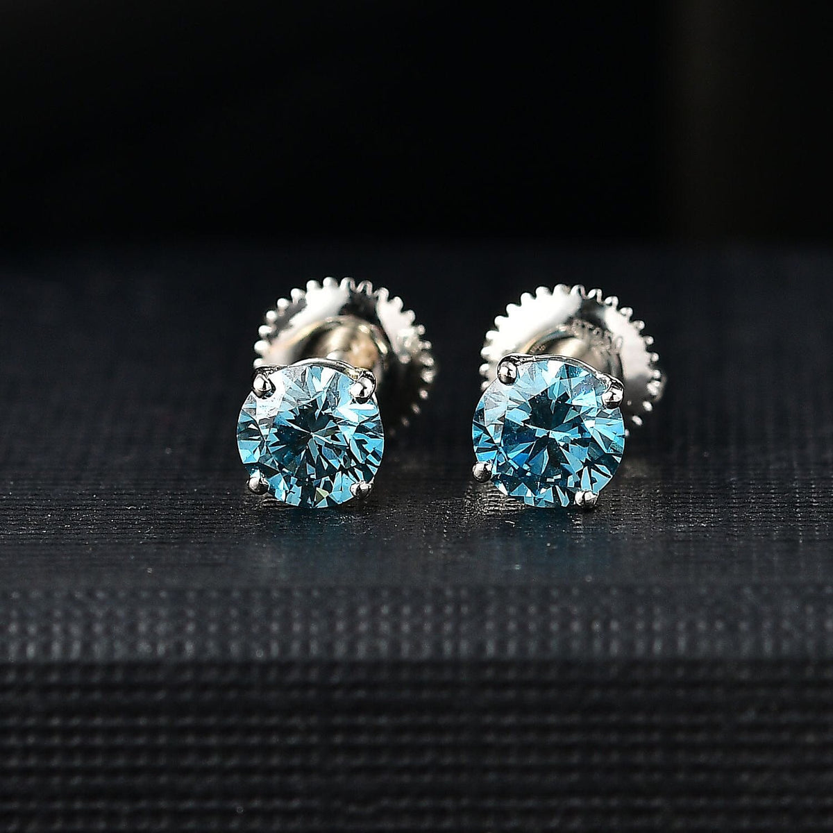 LUXURIANT 950 Platinum SGL Certified Lab Grown VS Blue Diamond Solitaire Studs With Screw Back Earring 1 Ct. 8020445 2