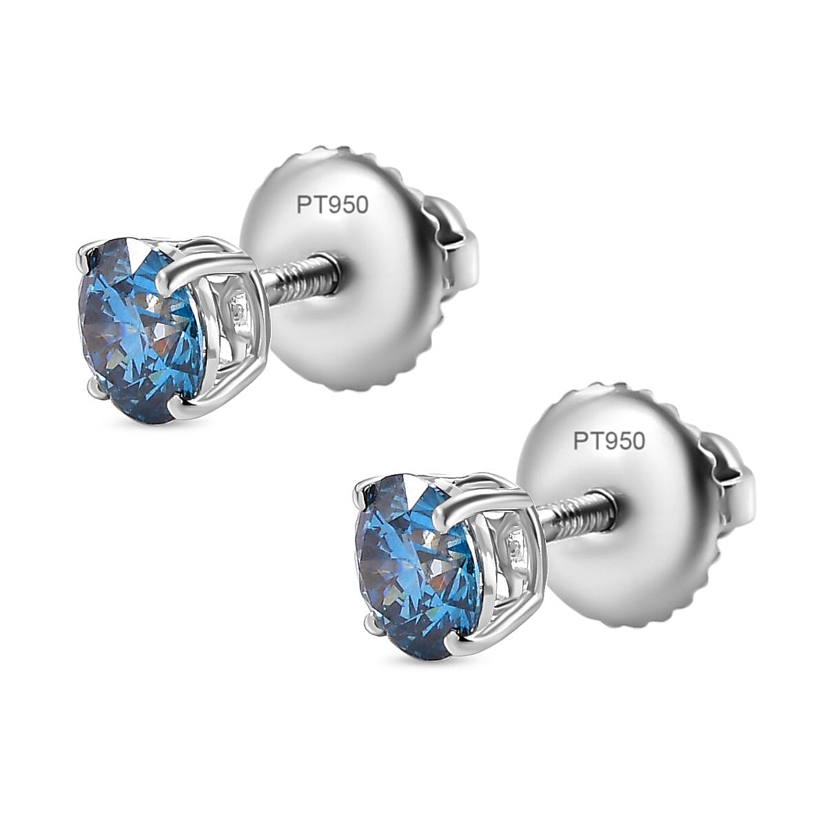 LUXURIANT 950 Platinum SGL Certified Lab Grown VS Blue Diamond Solitaire Studs With Screw Back Earring 1 Ct. 8020445 4