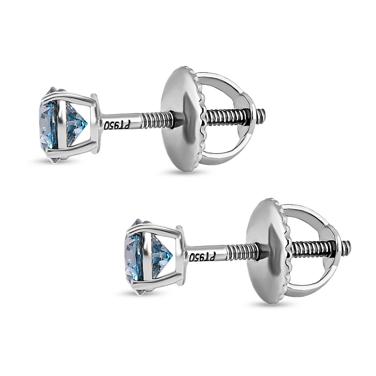 LUXURIANT 950 Platinum SGL Certified Lab Grown VS Blue Diamond Solitaire Studs With Screw Back Earring 1 Ct. 8020445 5