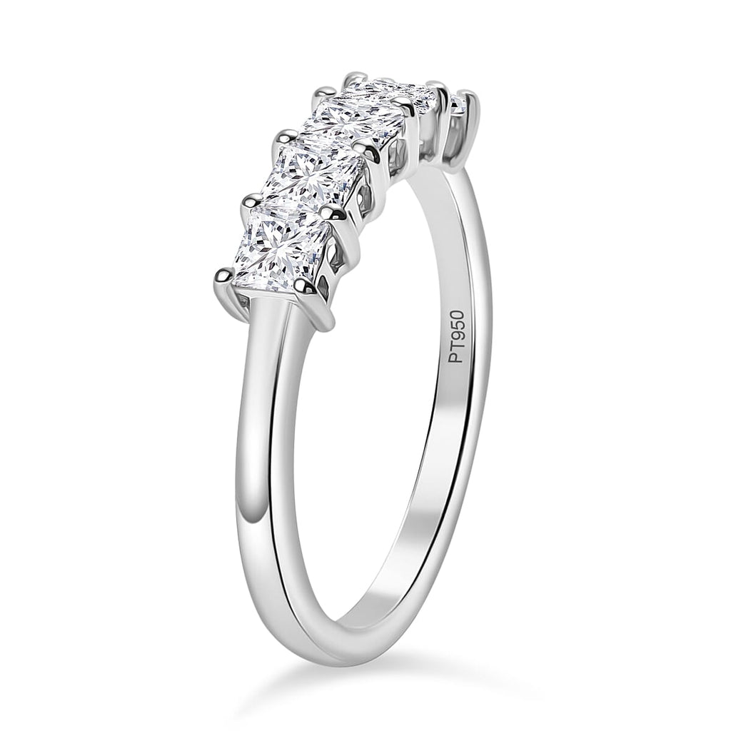 Luxuriant Diamond 950 Platinum SGL Certified Princess Cut Lab Grown Diamond (VS-EF) 5 Stone Ring 1.00 Ct, Platinum Wt. 3.86 Gms.