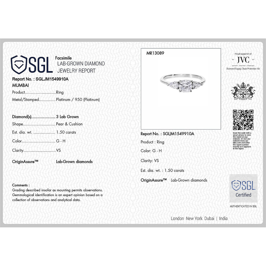 Luxuriant 950 Platinum SGL Certified (VS-GH) Lab Grown Diamond Ring 1.50 Ct.