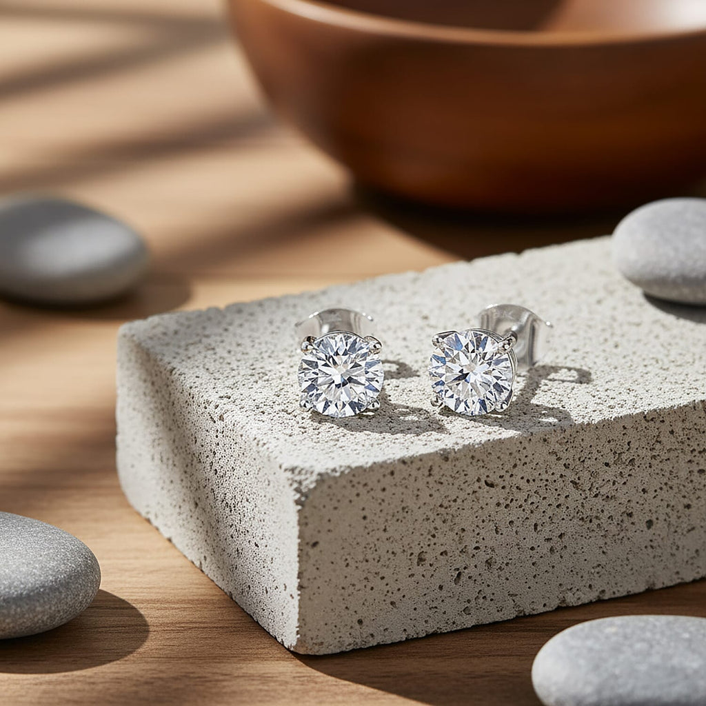 Luxuriant 9K White Gold SGL Certified (SI-GH) Round Brilliant Cut Lab Grown Diamond Stud Push Back Earrings 2.01 Ct.