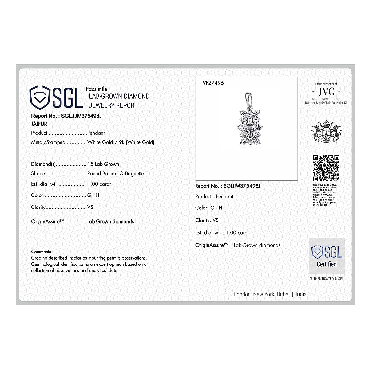 LUXURIANT 9K White Gold SGL Certified Lab Grown Diamond (VS-G/H) Cluster Boat Pendant 1 Ct. 8062958 7