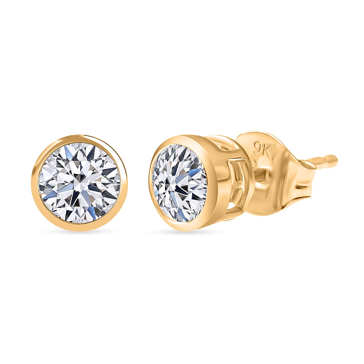 LUXURIANT 1 Ct. Lab Grown Diamond Solitaire Stud Push Post Earring in 9K Yellow Gold SGL Certified SI/G-H 8084606 0