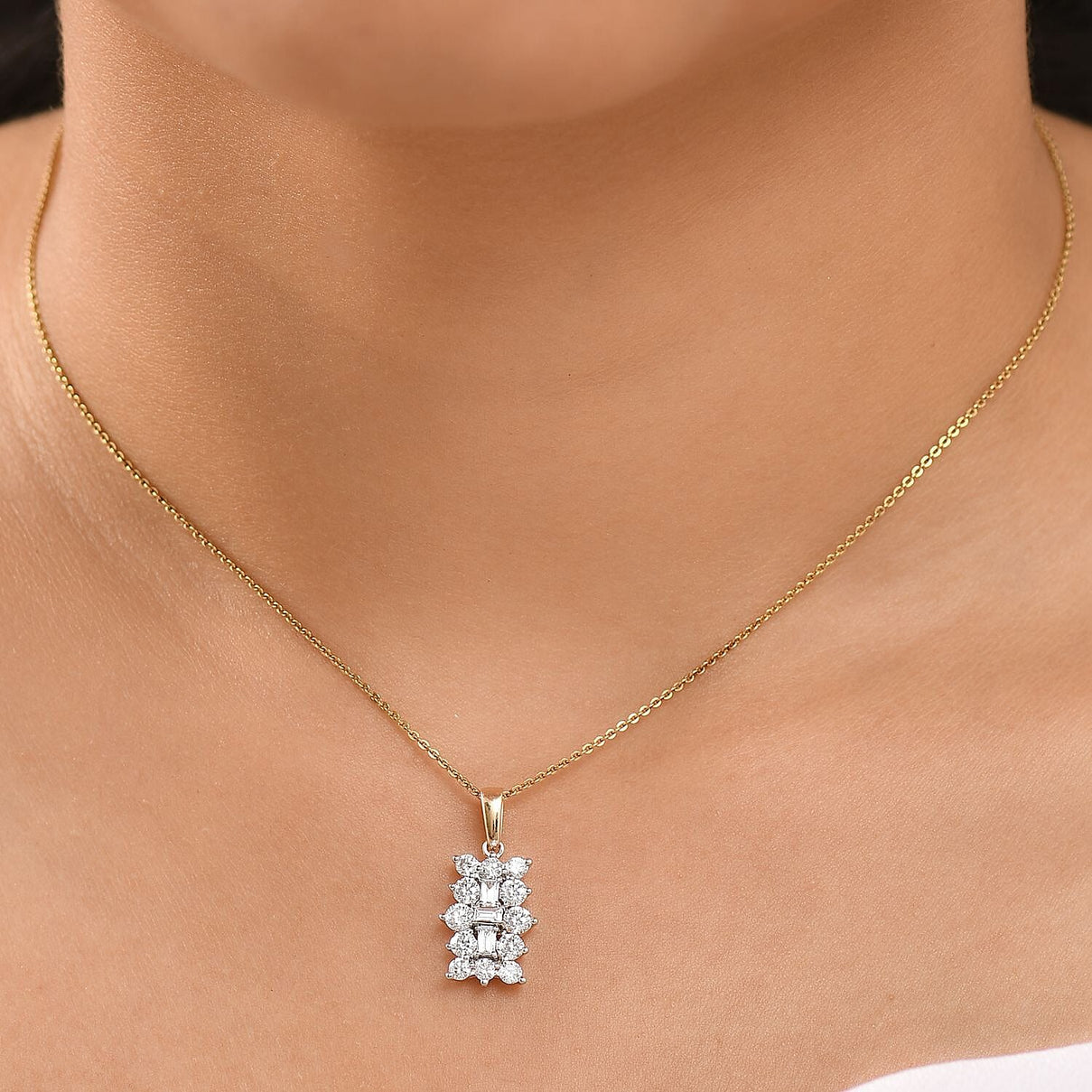 LUXURIANT 9K Yellow Gold SGL Certified Lab Grown Diamond (VS-G/H) Cluster Boat Pendant 1 Ct. 8062939 2