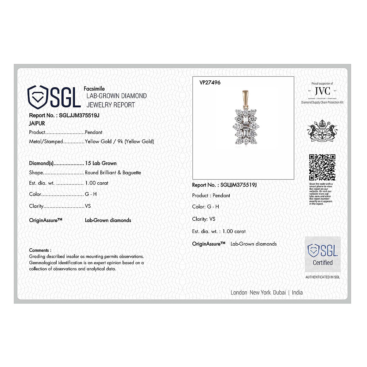 LUXURIANT 9K Yellow Gold SGL Certified Lab Grown Diamond (VS-G/H) Cluster Boat Pendant 1 Ct. 8062939 7